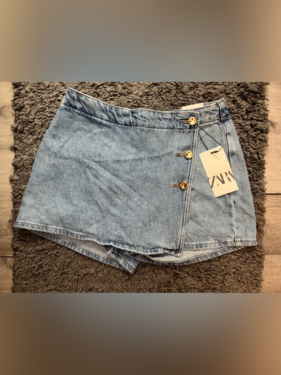 Zara Pants - Zara Light Blue Denim Mini Skirt with Gold Buttons